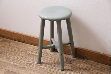 アンティーク家具　昭和初期　シャビーな風合いのペイントスツール(木製チェア、丸椅子)(R-045921)
