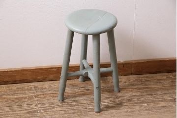 アンティーク家具　昭和初期　シャビーな風合いのペイントスツール(木製チェア、丸椅子)(R-045921)