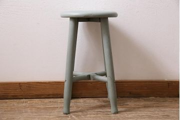 アンティーク家具　昭和初期　シャビーな風合いのペイントスツール(木製チェア、丸椅子)(R-045921)