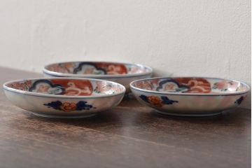 江戸期　古伊万里　花鳥図　色絵小皿3枚セット(R-045936)