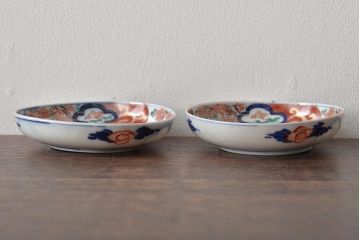 江戸期　古伊万里　花鳥図　色絵小皿2枚セット(R-045937)