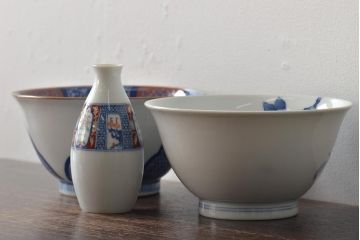 柿右衛門　深鉢2点　徳利1点(染付、渦福龍図、和食器)(R-045941)