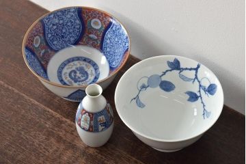 柿右衛門　深鉢2点　徳利1点(染付、渦福龍図、和食器)(R-045941)