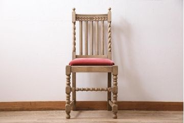 アンティーク家具　イギリスアンティーク　ストリップド(剥離)　オーク材　凝った意匠のダイニングチェア(椅子)(R-045945)