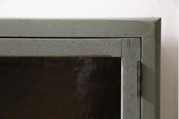 レトロ家具　鉄脚付き　レトロガラスがおしゃれなペイントローボード(テレビ台、戸棚、収納棚)(R-045952)