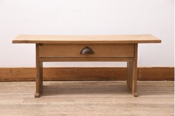 アンティーク家具　ストリップド(剥離)　ヒノキ材　白木の風合いが魅力の平机(文机)(R-045957)