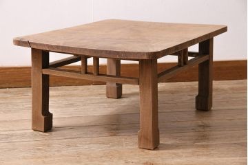 アンティーク家具　ストリップド(剥離)　総ケヤキ材　杢目が美しい平机(座机)(R-045958)