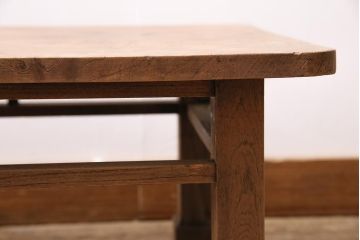 アンティーク家具　ストリップド(剥離)　総ケヤキ材　杢目が美しい平机(座机)(R-045958)