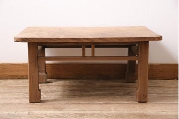 アンティーク家具　ストリップド(剥離)　総ケヤキ材　杢目が美しい平机(座机)(R-045958)