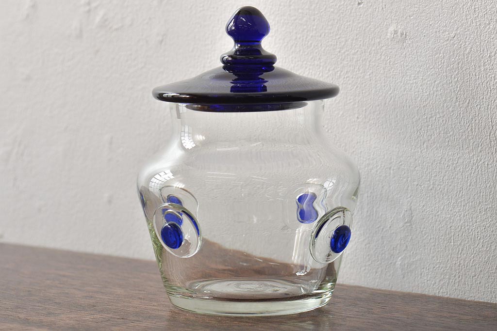 船木倭帆(Shizu)　蓋物(キャンディーポット、ガラス、作家物、吹きガラス)(R-045960)