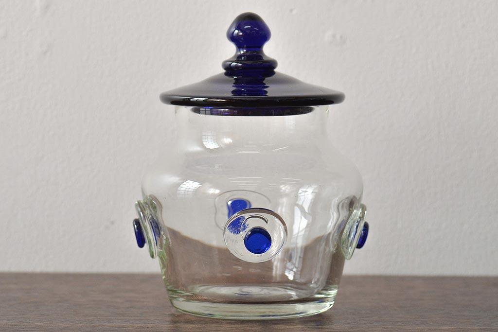 船木倭帆(Shizu)　蓋物(キャンディーポット、ガラス、作家物、吹きガラス)(R-045960)