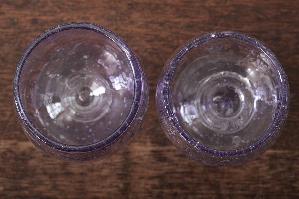 フランス　La　Verrerie　de　Biot　ワイングラス2客(吹きガラス)(R-045961)