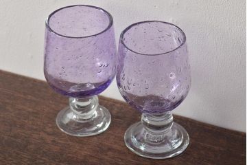 フランス　La　Verrerie　de　Biot　ワイングラス2客(吹きガラス)(R-045961)