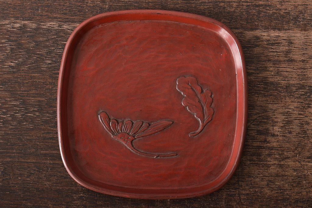 鎌倉彫木製銘々皿8枚　大阪屋軽井沢彫トレー(長皿、在銘)(R-045966)