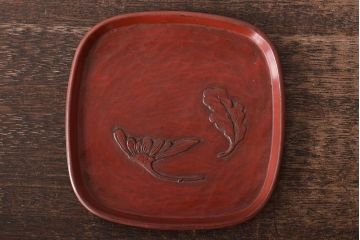 鎌倉彫木製銘々皿8枚　大阪屋軽井沢彫トレー(長皿、在銘)(R-045966)