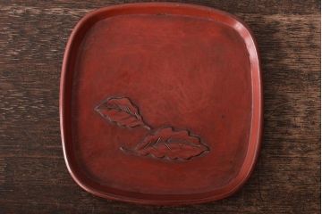 鎌倉彫木製銘々皿8枚　大阪屋軽井沢彫トレー(長皿、在銘)(R-045966)