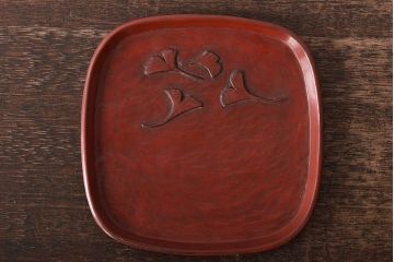 鎌倉彫木製銘々皿8枚　大阪屋軽井沢彫トレー(長皿、在銘)(R-045966)