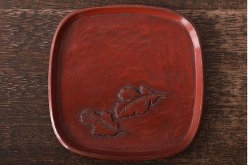 鎌倉彫木製銘々皿8枚　大阪屋軽井沢彫トレー(長皿、在銘)(R-045966)