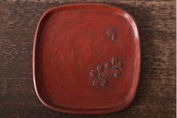 鎌倉彫木製銘々皿8枚　大阪屋軽井沢彫トレー(長皿、在銘)(R-045966)