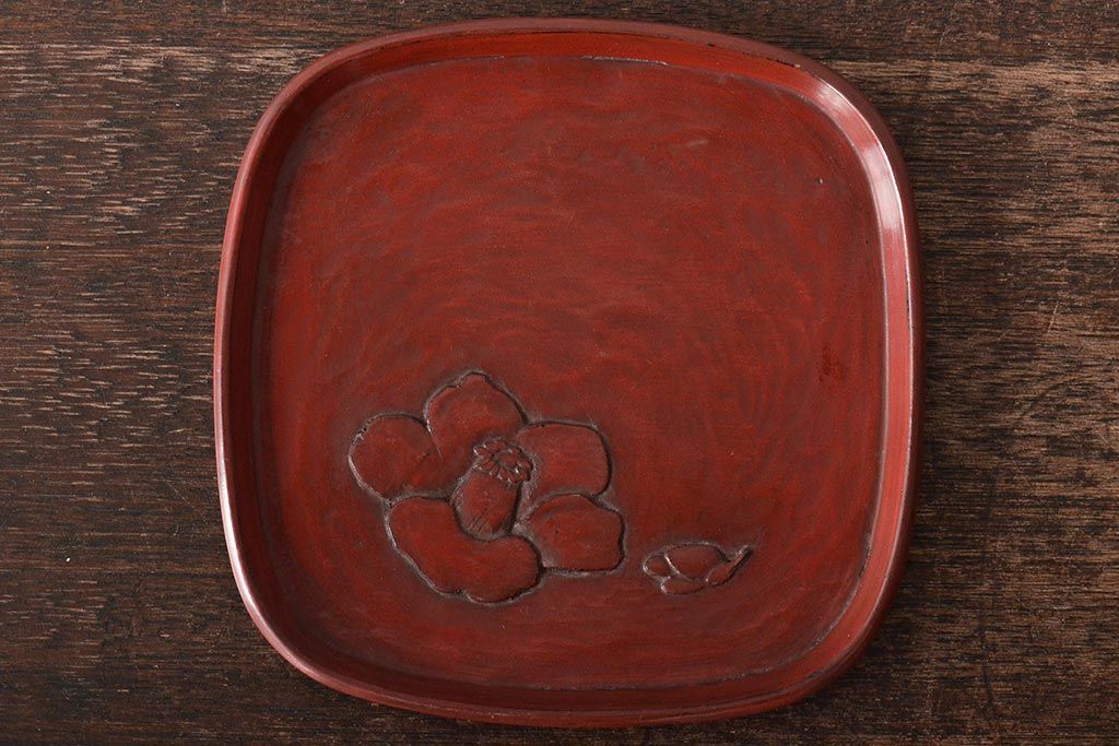 鎌倉彫木製銘々皿8枚　大阪屋軽井沢彫トレー(長皿、在銘)(R-045966)