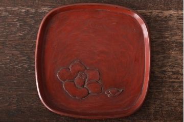 鎌倉彫木製銘々皿8枚　大阪屋軽井沢彫トレー(長皿、在銘)(R-045966)