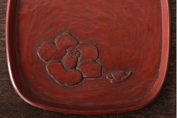 鎌倉彫木製銘々皿8枚　大阪屋軽井沢彫トレー(長皿、在銘)(R-045966)