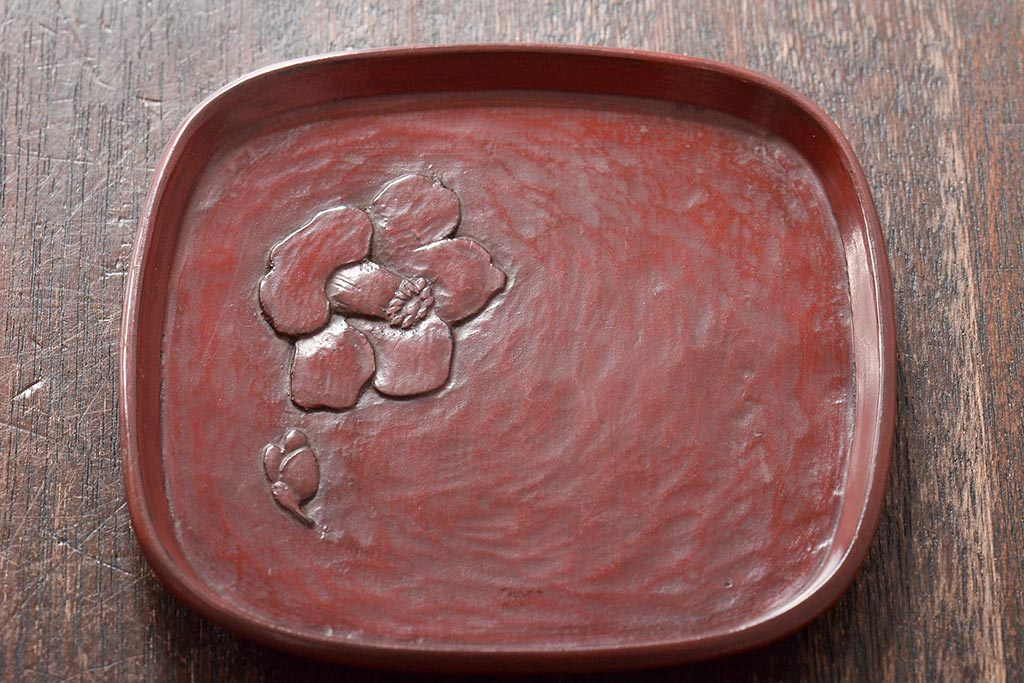 鎌倉彫木製銘々皿8枚　大阪屋軽井沢彫トレー(長皿、在銘)(R-045966)