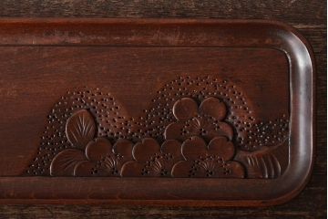 鎌倉彫木製銘々皿8枚　大阪屋軽井沢彫トレー(長皿、在銘)(R-045966)