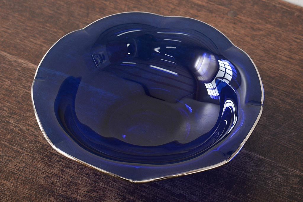 ガラス作家 河上恭一郎 銀縁瑠璃 輪花皿 小鉢 ガラス作家 河上恭一郎 銀縁瑠璃 輪花皿 小鉢