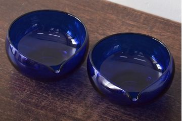 河上恭一郎　瑠璃色　小鉢片口など6点(ガラス食器)(R-045970)