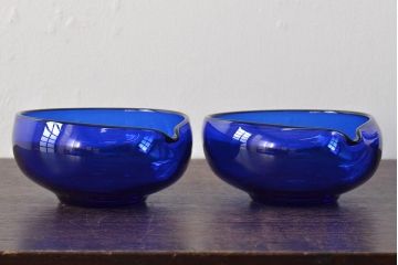 河上恭一郎　瑠璃色　小鉢片口など6点(ガラス食器)(R-045970)