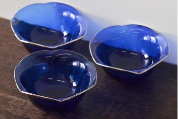 河上恭一郎　瑠璃色　小鉢片口など6点(ガラス食器)(R-045970)