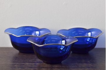 河上恭一郎　瑠璃色　小鉢片口など6点(ガラス食器)(R-045970)