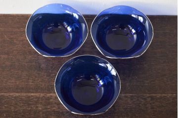 河上恭一郎　瑠璃色　小鉢片口など6点(ガラス食器)(R-045970)