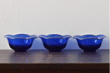 河上恭一郎　瑠璃色　小鉢片口など6点(ガラス食器)(R-045970)