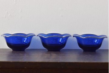 河上恭一郎　瑠璃色　小鉢片口など6点(ガラス食器)(R-045970)