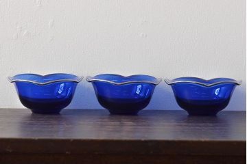 河上恭一郎　瑠璃色　小鉢片口など6点(ガラス食器)(R-045970)