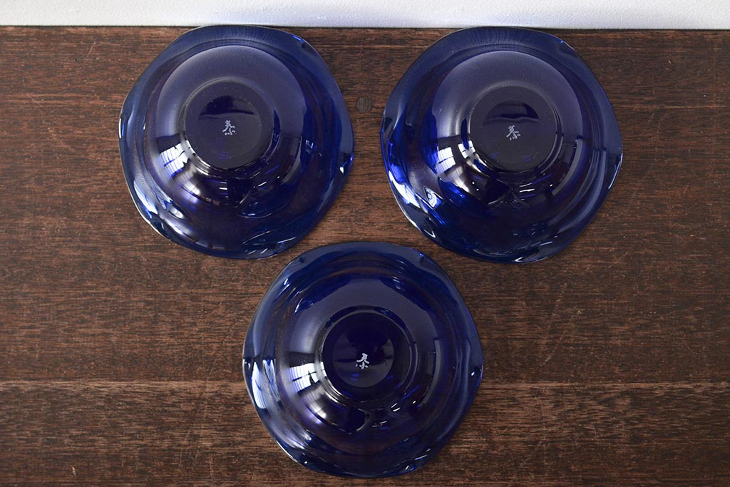 河上恭一郎　瑠璃色　小鉢片口など6点(ガラス食器)(R-045970)