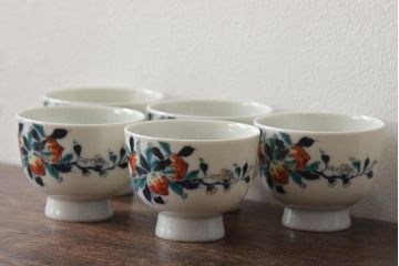 北峯　梅の図色絵　猪口5客セット(杯、盃、酒器、和食器)(R-045971)