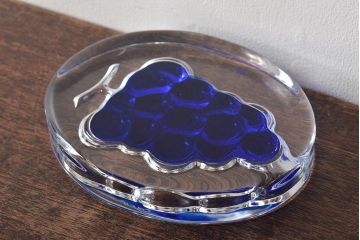 和光　WAKO　江戸切子　葡萄　ペーパーウェイト　青赤　花瓶2点　合わせて3点セット(フラワーベース、花器、工芸ガラス、硝子)(R-045974)
