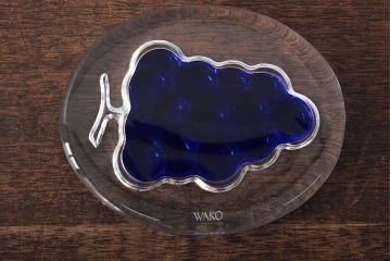 和光　WAKO　江戸切子　葡萄　ペーパーウェイト　青赤　花瓶2点　合わせて3点セット(フラワーベース、花器、工芸ガラス、硝子)(R-045974)