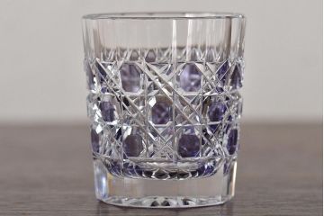 切子　赤紫黄色　グラス4客セット(タンブラー、コップ、盃、工芸ガラス、硝子)(R-045975)