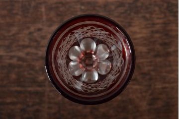 切子　赤紫黄色　グラス4客セット(タンブラー、コップ、盃、工芸ガラス、硝子)(R-045975)