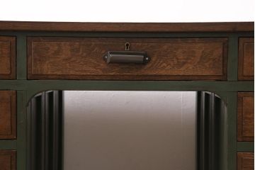アンティーク家具　ペイント　ナラ材　緑のペイントが魅力の両袖デスク(ワークデスク、両袖机、在宅ワーク、在宅用勉強机)(R-045981)