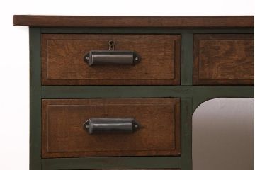 アンティーク家具　ペイント　ナラ材　緑のペイントが魅力の両袖デスク(ワークデスク、両袖机、在宅ワーク、在宅用勉強机)(R-045981)