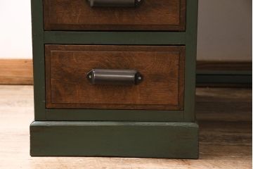 アンティーク家具　ペイント　ナラ材　緑のペイントが魅力の両袖デスク(ワークデスク、両袖机、在宅ワーク、在宅用勉強机)(R-045981)