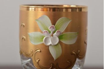 ベネチアンガラス　ムラノ　金彩グラス　花図グラス　2点セット(コップ、タンブラー)(R-045995)