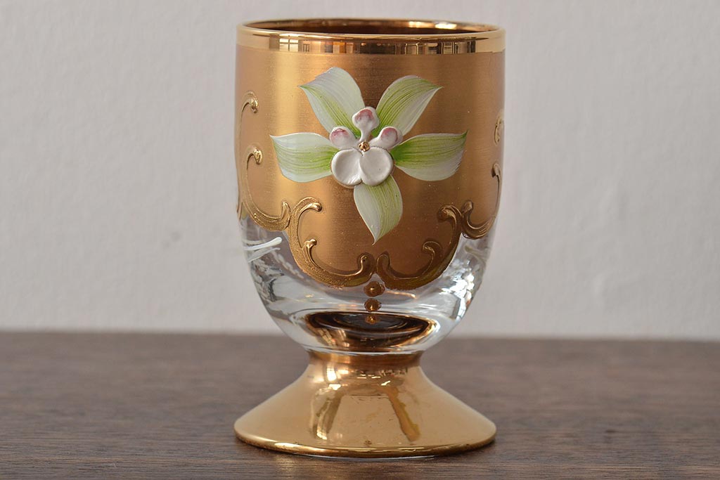 ベネチアンガラス　ムラノ　金彩グラス　花図グラス　2点セット(コップ、タンブラー)(R-045995)