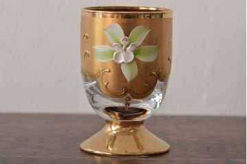 ベネチアンガラス　ムラノ　金彩グラス　花図グラス　2点セット(コップ、タンブラー)(R-045995)