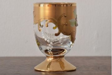 ベネチアンガラス　ムラノ　金彩グラス　花図グラス　2点セット(コップ、タンブラー)(R-045995)